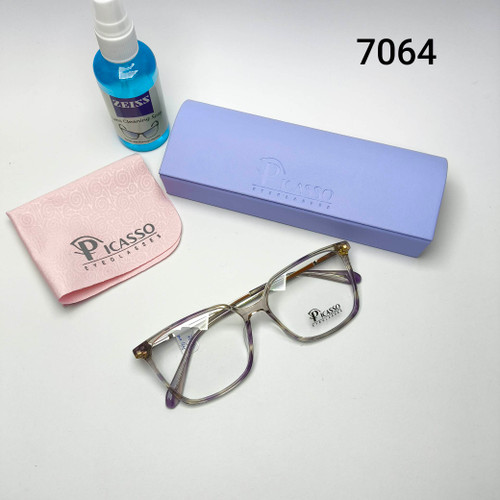 عینک طبی زنانه استات دسته فلزی پیکاسو Picasso به همراه جلد و دستمال مدل 7064