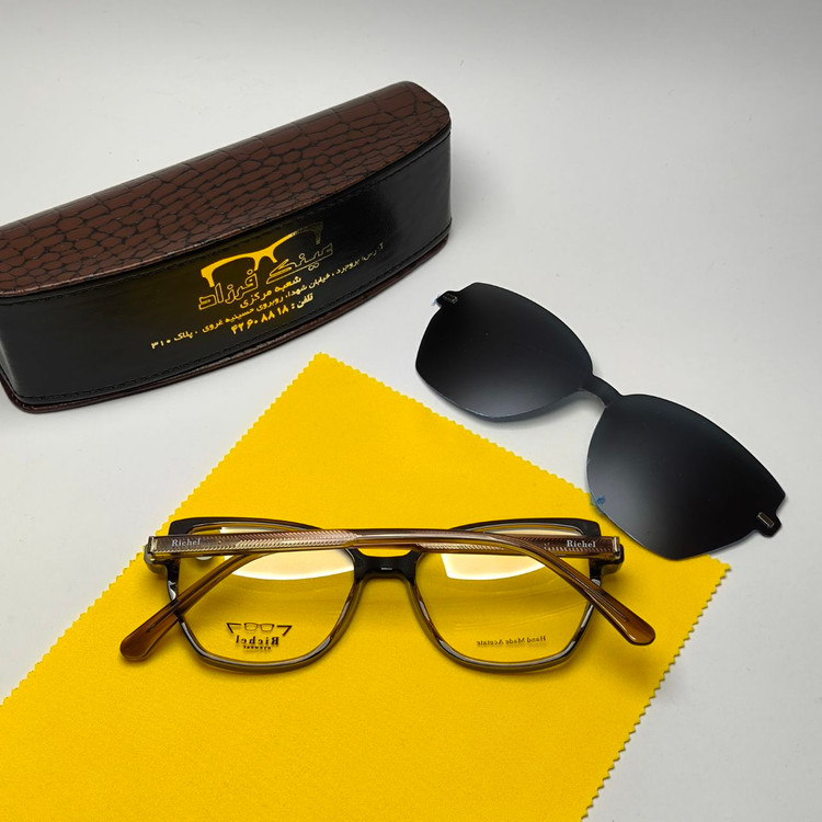 عینک طبی کاور دار ریچل Richel مدل 9248 اورجینال دسته سیم کائوچو اسیتیت به همراه پک هدیه