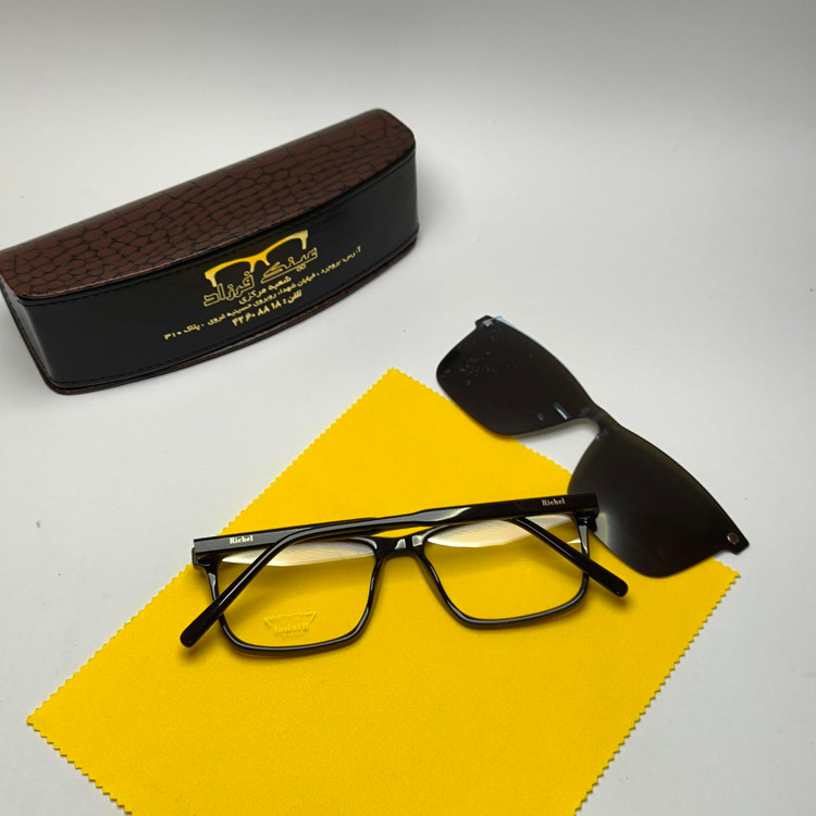 عینک طبی کاور دار ریچل Richel مدل 2333 اورجینال دسته سیم کائوچو پلاریزه اسیتیت به همراه پک هدیه