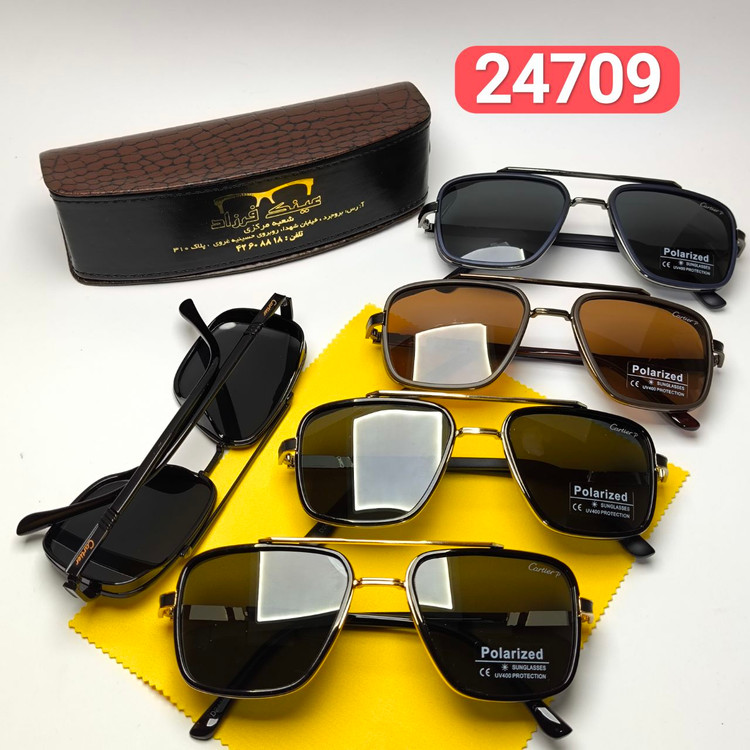 عینک آفتابی مردانه کارتیر Cartier مدل 2470901 پلاریزه فلزی + پک هدیه لوازم جانبی