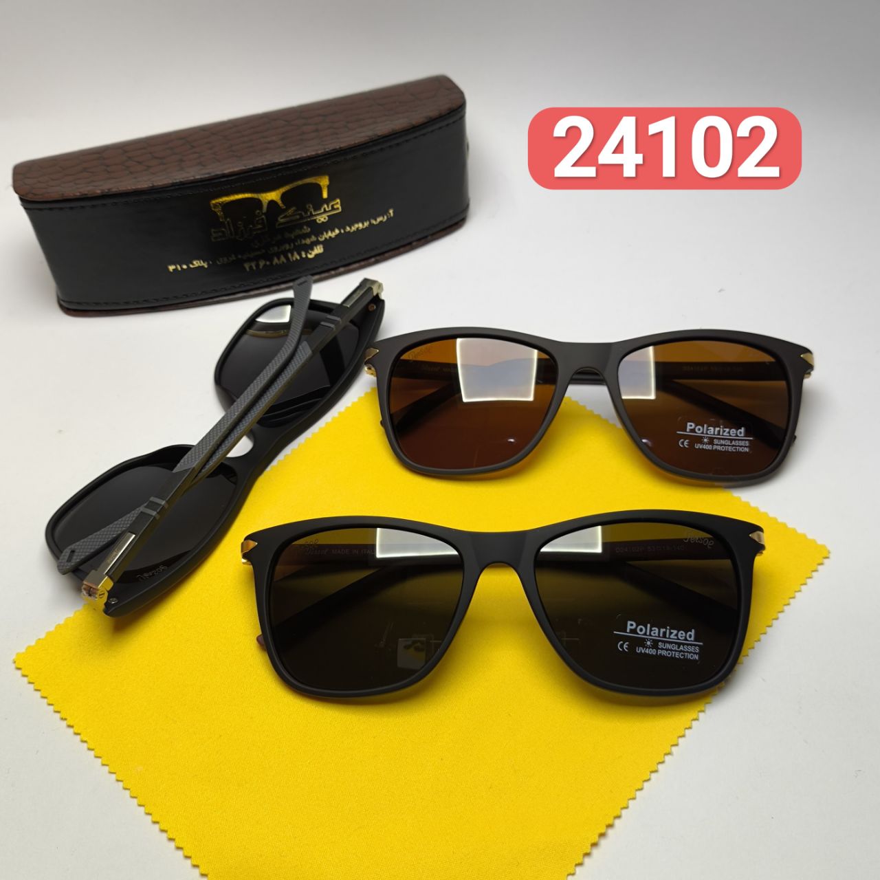 عینک آفتابی مردانه پرسل Persol مدل 2410204 پلاریزه کائوچو پایه فلزی + پک هدیه لوازم جانبی