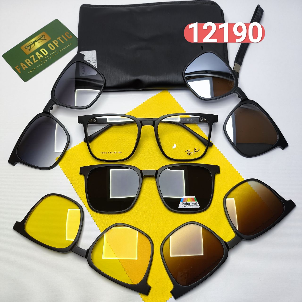 عینک طبی کاور دار ریبن Ray ban مدل 12199 کائوچو TR90 سبک پلاریزه به همراه کیس