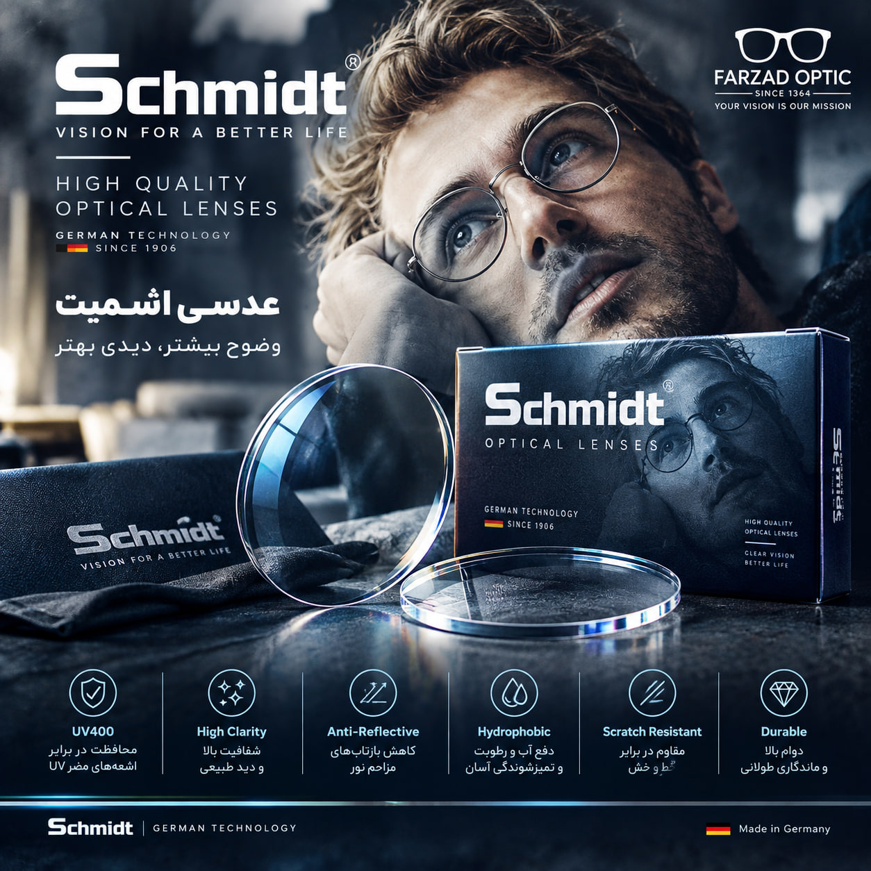 عدسی عینک اشمیت Schmidt | بلوکنترل فشرده | 1.67