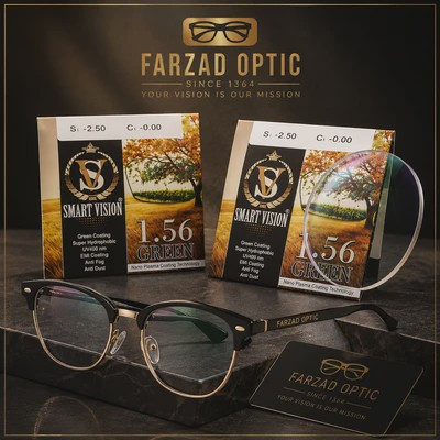 عدسی مایوپیا هایدروفوبیک MYOPIA 1.56 اسمارت ویژن Smart vision به همراه پک اورجینال عدسی عینک
