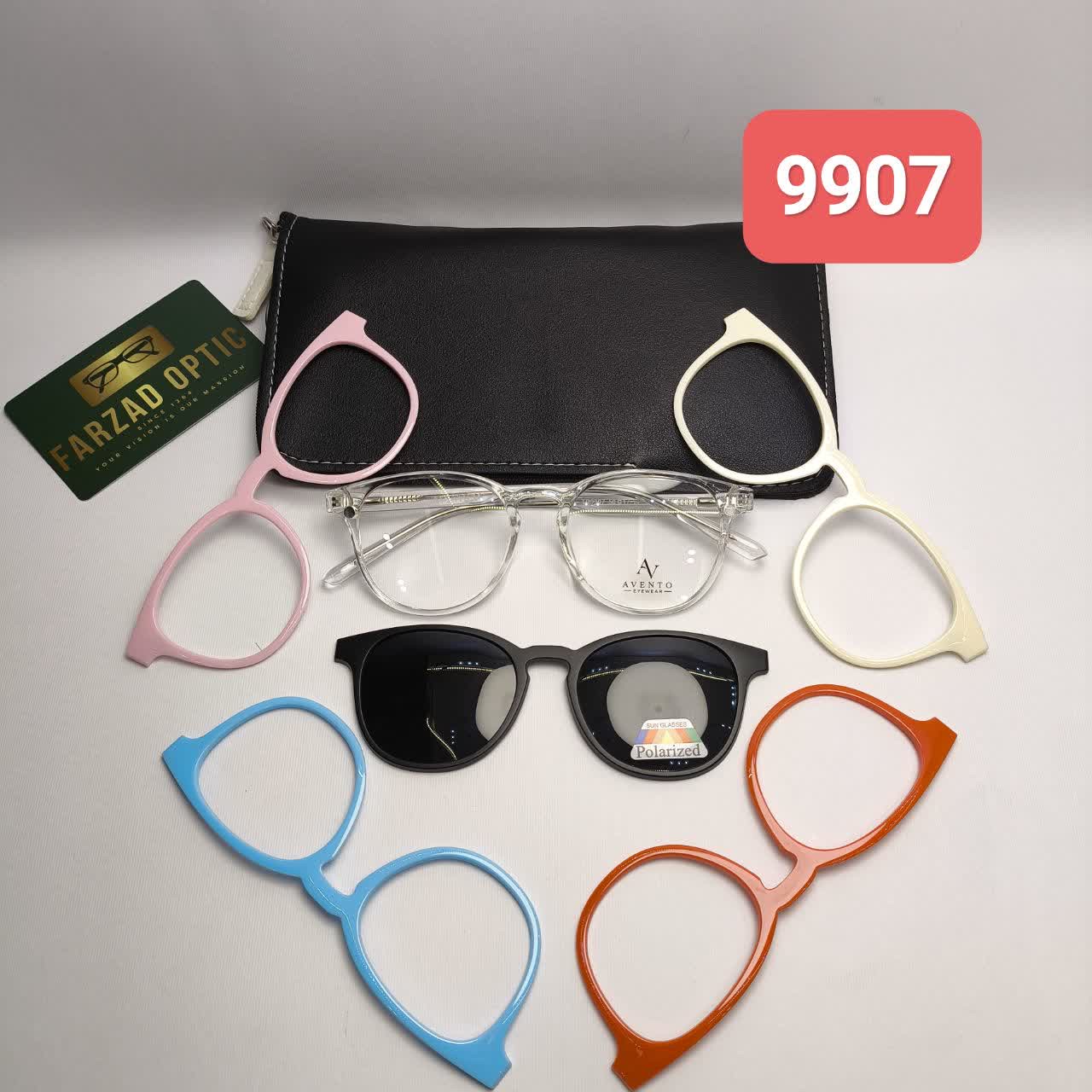 عینک پنج کاوره اونتو Avento مدل 9907 عینک طبی کاوردار کائوچو TR90 سبک پلاریزه دسته سیم به همراه کیس